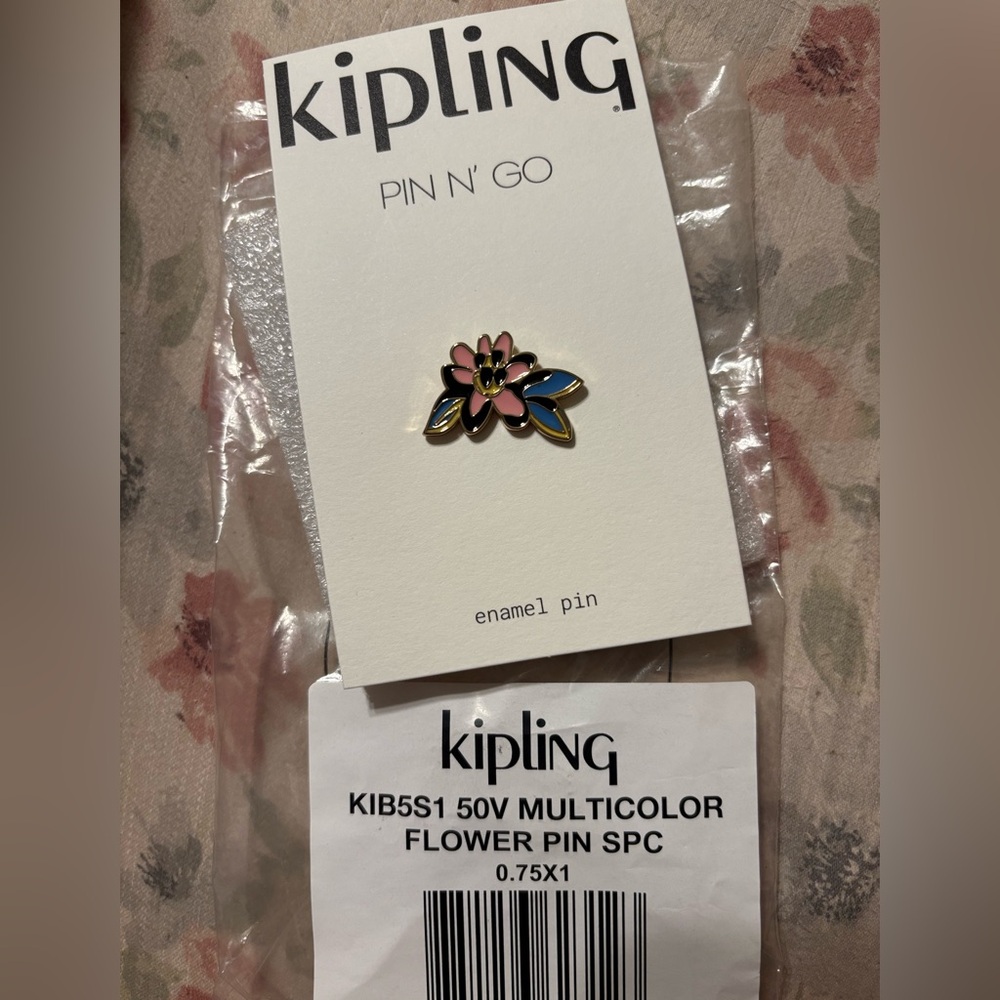 Kipling Pink and Blue Floral Enamel Pin